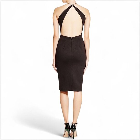 N / Nicholas Black Ponti Rouleau Dress Halter Slit Keyhole Bodycon Sheath Size 0 - Picture 3 of 8